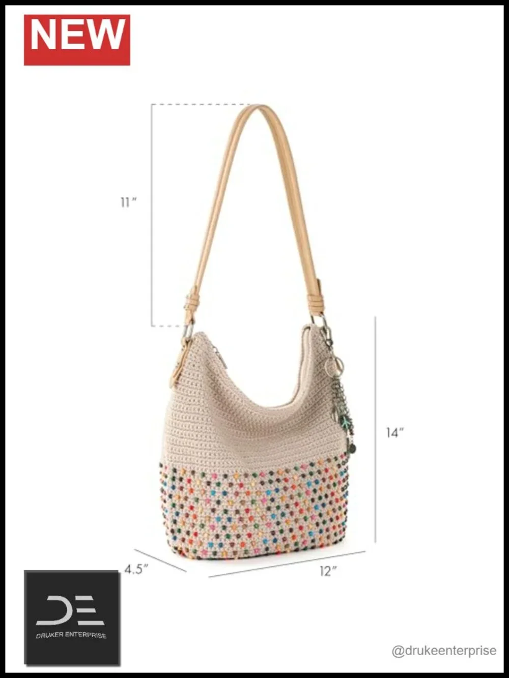 Hand Crochet Hobo Bag - Large Women's Purse with Zipper Pocket, Recycled Lining